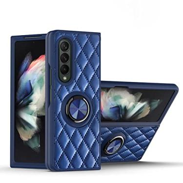 Imagem de Capa de telefone de silicone de couro para Samsung Galaxy Z Flip 3 Flip4 5G Fold 3 4 Suporte de anel à prova de choque Revestimento de capa macia, azul escuro, para Samsung Z Flip 4 5G
