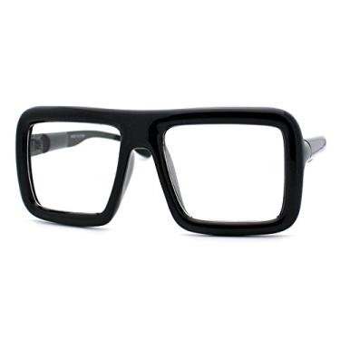 Imagem de PASTL Óculos quadrados grossos lentes transparentes armação superdimensionada moda, Preto, tamanho �nico