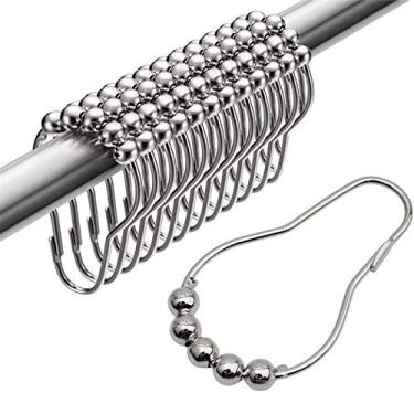 Imagem de Anéis de ganchos para cortina de chuveiro 24 peças, anéis de aço inoxidável, resistente à ferrugem, ganchos para chuveiros, cortina de chuveiro, varão de janela, rolo resistente para pendurar no banhe