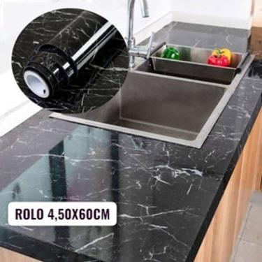 Imagem de Papel de Parede de Mármore Preto Brilhoso ou Branco Gelo Alto Brilho Autocolante Impermeável Bancada Cozinha Banheiro e