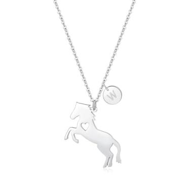 Imagem de AOAMID Colar de cavalo feminino, colares com inicial para mulheres, colar pequeno e delicado com pingente de 26 letras, pingente de cavalo preenchido em ouro 14k ou prata com pingente de disco com