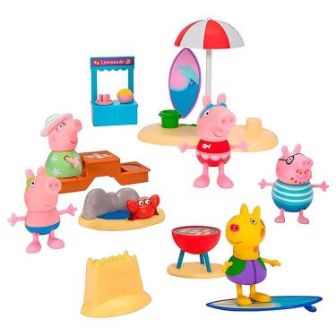 Imagem de Playset Peppa Pig - Peppa e Família Beach Day (13 peças) | Jazwares