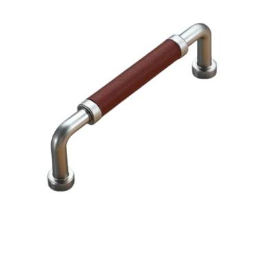 Imagem de Puxadores de gaveta para móveis de armário Puxadores de cozinha para maçaneta de porta de armário Maçaneta de cozinha Derme de couro Liga de zinco, couro marrom, 96