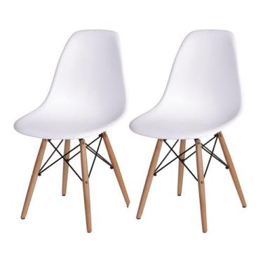 Imagem de Kit 2 Cadeiras Jantar Eames Eiffel Pés de Madeira com Assento Branco -
