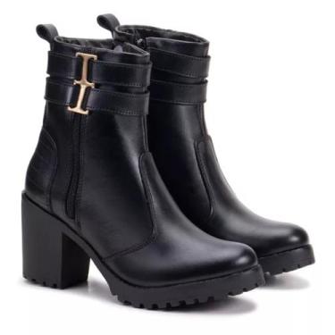 Imagem de Bota MIla Flor Feminina de Couro Legítimo Cano Curto 1426-01, Preto, 3