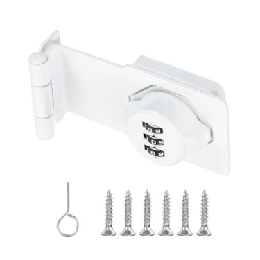 Imagem de PATIKIL Fechadura com chave de senha de armário de 9,5 polegadas, fechadura de porta de celeiro de 3 dígitos e 90 graus, combinação de segurança para gavetas, armários e portas pequenas, branco