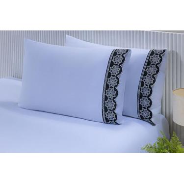 Imagem de 2 Fronhas King 50cmX90cm 100% Algodão 180 Fios Barrado Bordado Mandala