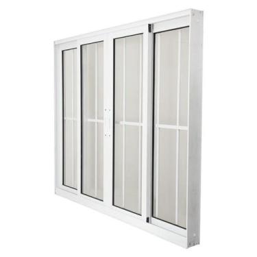 Imagem de Janela de Correr em Alumínio Branco 120x200x10 cm 4 Folhas VL Com Grad