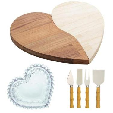Imagem de Kit de Tábua Petisqueira com Bowl Coração e Espátulas Para Queijos 6 P