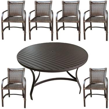 Imagem de Conjunto Mesa Redonda 1,40cm Com 6 Cadeiras Betta Em Alumínio Área Externa Marrom