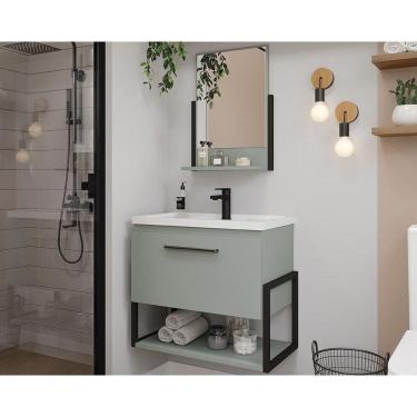 Imagem de Balcão Para Banheiro Suspenso Metalo-ipanema Com Cuba 60cm E Armário Com Espelho Pistache-freijo - Mgm