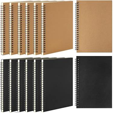 Imagem de Leelosp Pacote com 12 cadernos espirais pequenos pautados em espiral A5, capa Kraft de 14 x 21 cm, 120 páginas para trabalho, estudantes, escritório, negócios (marrom, preto)
