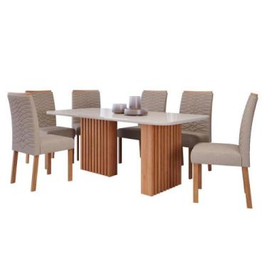 Imagem de Mesa de Jantar Tampo de Vidro Off White Ester 1,80 e 6 Cadeiras Claric