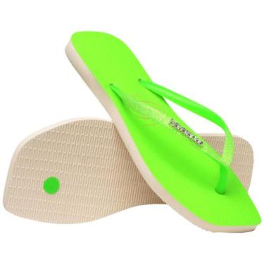 Imagem de Chinelo Havaianas Slim Square Glitter Neon, Verde, Bege, 33/34