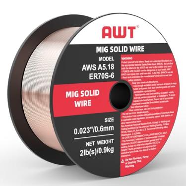 Imagem de AWT Fio de solda MIG sólido, ER70S-6 Fio Mig de aço carbono sólido a gás com baixo respingo, carretel de 58 cm 900 g, pacote com 1, para soldagem a gás em todas as posições