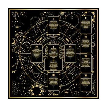 Imagem de BOXOB Toalha de mesa de tarô, pano de altar de 63 x 63 cm, tecido de adivinhação sagrada, estampa dupla face, tapete de tarô para leitura de cartas, bruxaria, cristais, suprimentos de rituais