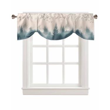 Imagem de Cortinas de amarrar na floresta para janelas, verão, verde-escuro, floresta, natureza, paisagem, casa de fazenda, bolso de varão, cortinas de amarração, ajustável, tratamento de janela curta para