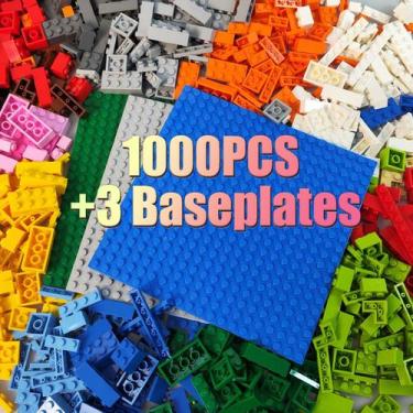 Imagem de Blocos de construção HUIZDQ 1000 peças com 3 placas de base 16x16cm