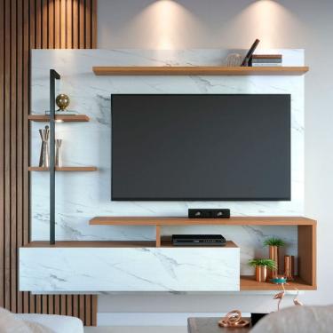 Imagem de Painel para TV Até 58 Polegadas com Led Comodoro 1 Porta Calacatta/Freijó/Branco Neve - Pnr Móveis