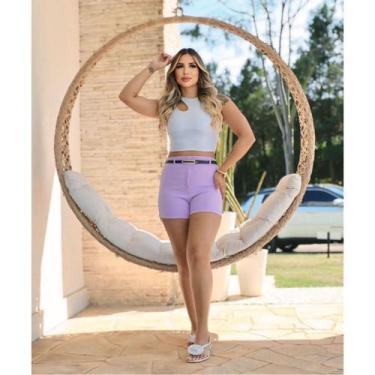 Imagem de Short Alfaiataria Feminino Com Cinto Cintura Alta Cinto Fino Cintinho 