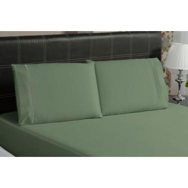 Imagem de Jogo de Lençol Casal 3 Peças 600 Fios Egípcio 100% Algodão – Fronhas com Ponto Palito e Toque Macio Premium (Verde)
