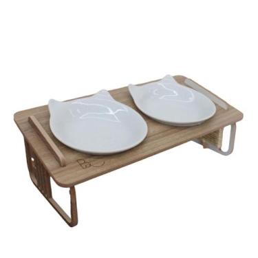 Imagem de Comedouro Horus Duplo Cor Marrom Gatos Porte Médio Bastet