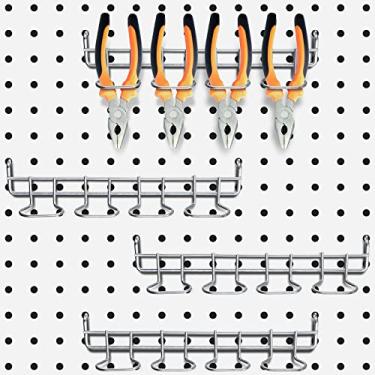 Imagem de Coume 4 peças de suportes de chave de fenda para quadro de pegboard, alicates de aço inoxidável, ganchos de prateleiras, ganchos de exibição, organizador de vários anéis, suportes de ferramentas
