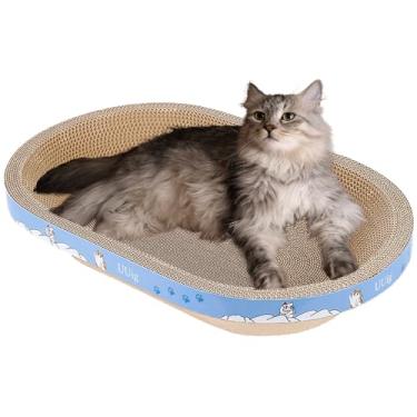 Imagem de UUig Cama arranhadora para gatos, 49,8 x 32 cm, tábua de arranhar gatos de papelão, arranhadores grandes para gatos internos, almofada para arranhar gatos em forma de tigela com erva de gato