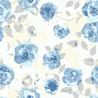 Imagem de Skyblur Papel de parede azul e bege papel de parede floral descascar e colar papel de contato morden flor azul autoadesivo papel de parede à prova d'água para sala de estar banheiro decoração 17,5" ×