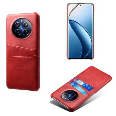 Imagem de Capas Compatível com OPPO Realme 12 PRO PLUS 5G,tampa protetora de couro falso,design de saco de cartão com 2 fendas de cartão atrás,proteção anti-impressão digital e anti-gota-Red