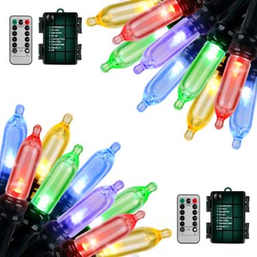 Imagem de Cordão de luzes operadas por bateria Koxly de 5,5 m, luzes de Natal para ambientes externos, 50 luzes de LED com temporizador remoto, à prova d'água para decoração de interiores e exteriores, festa de Natal, multicolorido