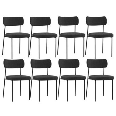 Imagem de Kit 08 Cadeiras Decorativa Estofada Para Sala de Jantar Melina F01 Linho Grafite - Lyam Decor