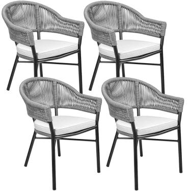 Imagem de Kit 04 Cadeiras Decorativas Área Gourmet Base Grafite Corda Náutica Medan R01 Chumbo - Lyam Decor