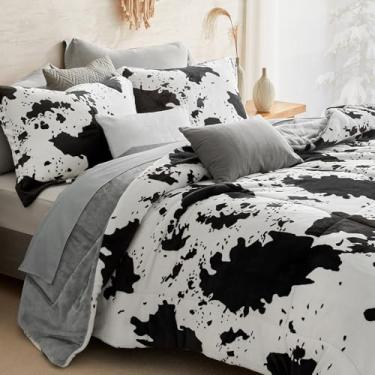 Imagem de Petrichor Conjunto de edredom queen de flanela de veludo, estampa de vaca, estilo ocidental, conjunto de cama pesada, luxuosa, felpudo, 3 peças com edredom (228 x 228 cm) e 2 fronhas (51 x 66 cm)