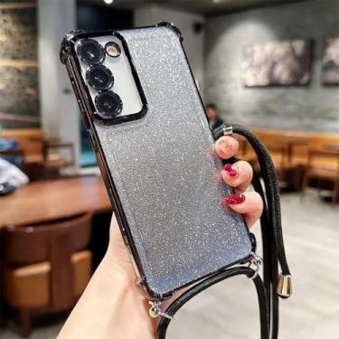 Imagem de Capa traseira com cordão a tiracolo e glitter para Samsung Galaxy S25 S24 S23 S22 S21 S20 FE Plus Note 20 Ultra Soft TPU, preta, para Samsung S24 Ultra
