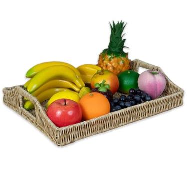 Imagem de Bandeja de servir de 38 cm com alças – Bandeja decorativa multiuso para café da manhã na cama, jantar de sofá, uso de colo, mesa de café, otomano, pátio, festas de churrasco e refeições diárias (bege)