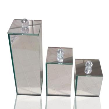 Imagem de Kit Lavabo Banheiro Luxo Conjunto Trio Organizador 3 Potes Vidro (Espelho Cristal)