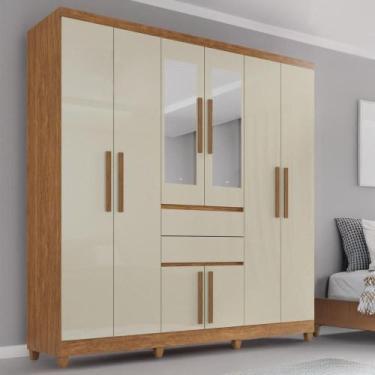 Imagem de Guarda-roupa De Casal Giga Top 8 Portas 2 Gavetas Com Espelho Marrom -