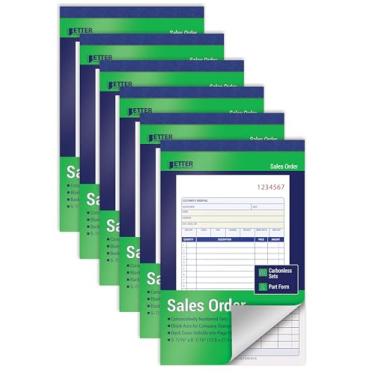 Imagem de Livros de pedido de grandes vendas, pacote com 6, 2 peças sem carbono (branco/amarelo canário), 12,7 cm x 20,3 cm de altura, da Better Office Products, 50 conjuntos por livro, 300 conjuntos no total, 6 livros