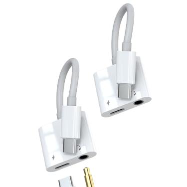 Imagem de Adaptador de fone de ouvido USB C para 3,5 mm (pacote com 2) para Apple para iPhone 15 Pro Max para iPad Air Mini6, compatível com cabo auxiliar de áudio Samsung tipo C, microfone, dongle, acessórios
