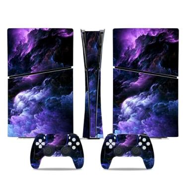 Imagem de Skin Wrap compatível com PS5 Slim Digital, decalque de vinil, capa protetora para console e controle sem fio (nuvem roxa)