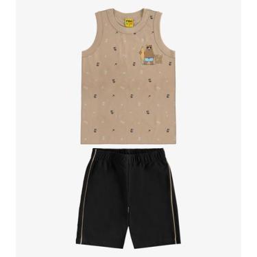 Imagem de Conjunto Camiseta com Bermuda Meia Malha Rovi Kids Marrom - Rovitex Ki