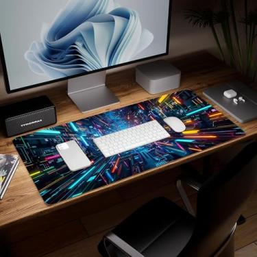 Imagem de Tapete de mesa de couro animal, mouse pad de arte colorida grande teclado de computador para jogos, protetor e capa de mesa à prova d'água, tapete de mouse decorativo de couro PU para laptop