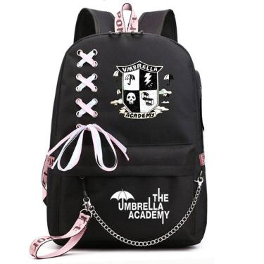 Imagem de Mochila escolar de anime para crianças com bolso de guarda-chuva