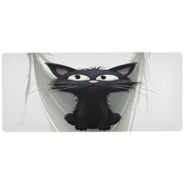 Imagem de Wassud Mouse pad de gato preto para jogos com base de borracha antiderrapante, mouse pad longo com borda costurada, almofada grande à prova d'água para escritório, casa, 80 x 30 cm
