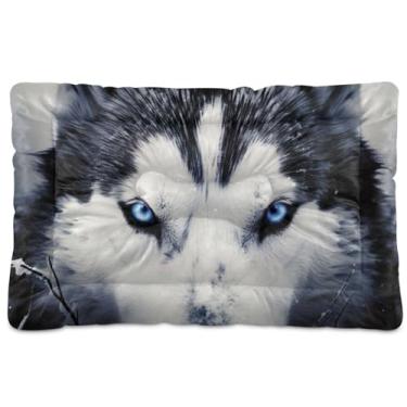 Imagem de Wassud Cama de cachorro com olhos de lobo desenhados à mão, camas grandes para cães ao ar livre, tapete lavável para animais de estimação, cama de gato para dormir, viagens, 45 x 61 cm
