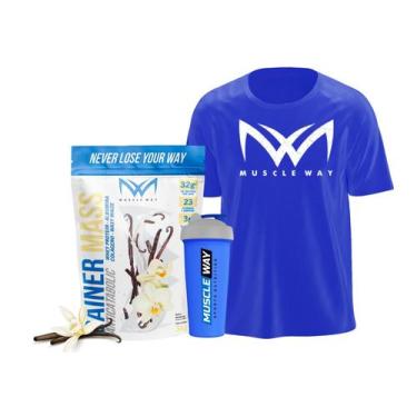 Imagem de Kit Gainer Mass BAUNILHA+ Camiseta Dry Fit + Coqueteleira- Muscle Way 
