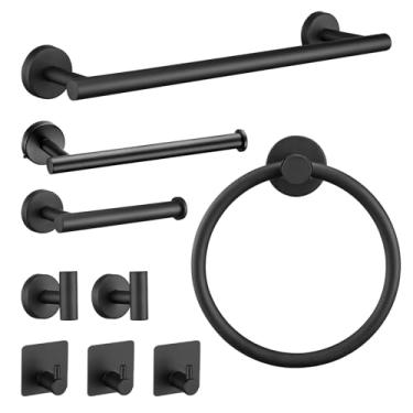 Imagem de Conjunto de ferragens de banheiro preto fosco – 9 peças de barra de toalha montada na parede, suporte de papel higiênico e kit de anel de toalha