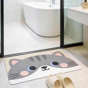 Imagem de Tyrafry Tapete de banho fofo, tapete de banheiro antiderrapante de secagem rápida, tapetes ultrafinos super absorventes para piso de banheiro na frente da banheira e pia, fácil de limpar, gato