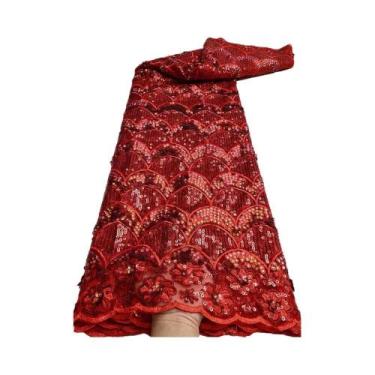 Imagem de Tecido De Renda De Tule Com Lantejoulas De Luxo Africano De Alta Quali